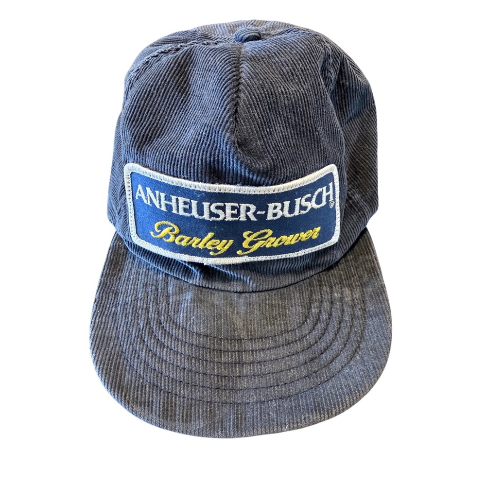 Vintage Anheuser-Busch Barley Grower Corduroy Snapback Hat Navy Blue Made in USA